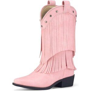 Girls Pink Cowgirl Boots Fringe Western Snip Toe Cowboy Boots for Kids Stylish